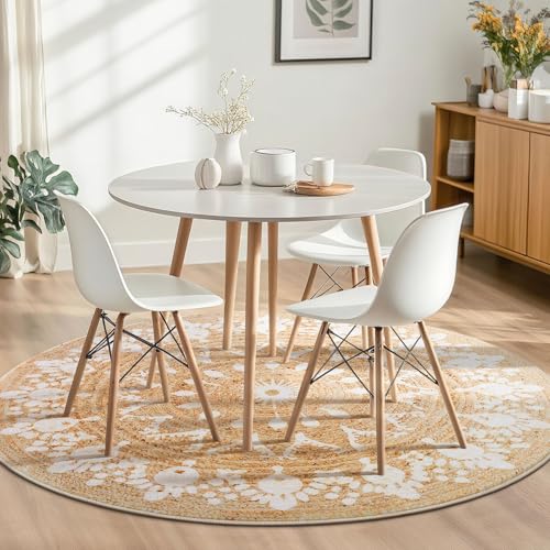 Asrug Imitation Jute Low Pile Round Rug Area Rug Washable Non-Slip Circle Rug Soft Plush Touch Circle Rugs Round for Kitchen Bathroom Living Bedroom Nursery, Carpet 4ft /48 inch/122 cm Brown - color: Beigefloral, size: 4ft