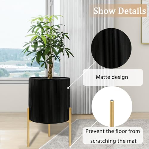 ARNIS Modern Plant Pots, Set of 2 Round Large Planters with Stand, Large Size Metal Pots with Drainage Holes for Living Room, Office, Garden or Balcony, 10.5 &12.25 Inch, Black & Gold - color: Black, size: 10.5 &12.25