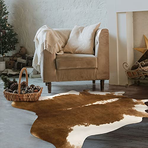 BENRON Small Cowhide Rug, Faux Cow Hide Rugs for Entryway Kitchen Hallyway Western Home Decor, Non Slip Cute Rug with Irregular Animal Skins and Hides, Khaki Brown, 2.3 x 3.6ft - color: Caramel, size: 2'4" x 3'7" (Irregular)
