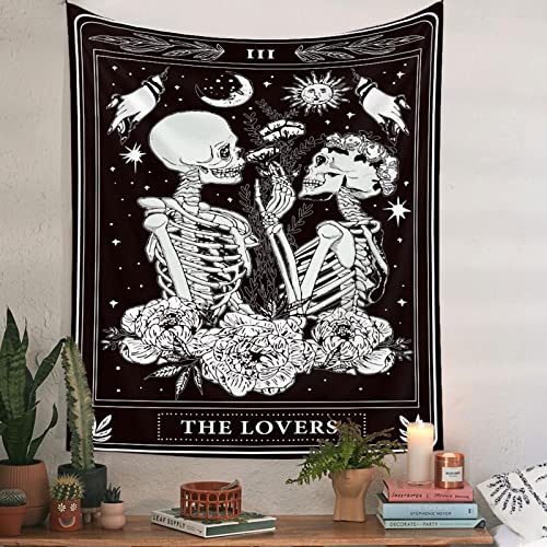 Naykow Skull Tapestries Black and White Skeleton Gothic Grunge Dark Witchy Wall Hanging Decor Tapestry for Bedroom Aesthetic Alt Room (30x40 inches vertical) - size: 40"L x 30"W