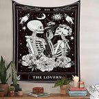 Naykow Skull Tapestries Black and White Skeleton Gothic Grunge Dark Witchy Wall Hanging Decor Tapestry for Bedroom Aesthetic Alt Room (60x90 inches vertical) - size: 90"L x 60"W