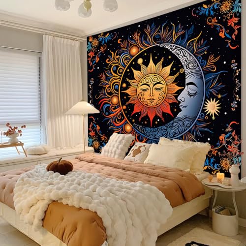 Apdidl Hippie Sun and Moon Tapestry Wall Hanging for Bedroom Aesthetic, Boho Bohemian Hippy Mystic Floral Tapestries, Mandala Floral Backdrop Decor for Living Room Dorm (51"X60") - color: Boho Sun Tapestry, size: 60"L x 51"W