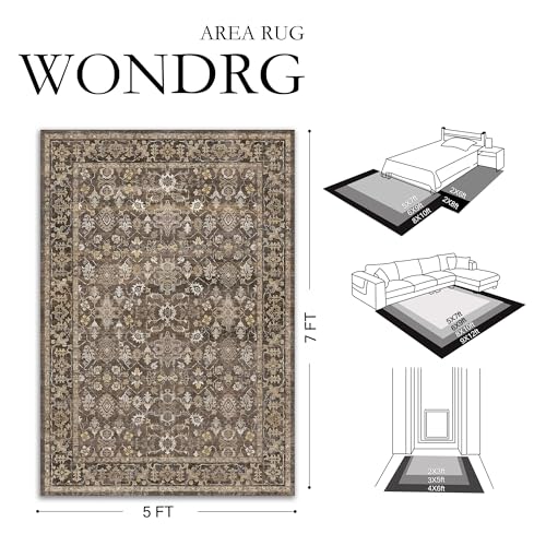 2x6 Brown Washable Vintage Runner Rug for Living Room Soft Floral Non Slip Runner Area Rug Modern Low Pile Stain Resistance Carpet Doormat Hallway Kitchen Stair Bedroom Bathroom - color: Neutral | Brown, size: 2'x6'