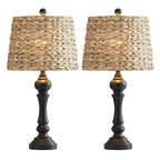 Maxax 26" Boho Rattan Table Lamps for Bedroom Set of 2, Coastal Bedside Lamps with Rattan Shade, Black Farmhouse Wicker Lamps, Rustic Resin Nightstand Lamps for Living Room - color: Black