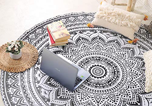 Popular Handicrafts Round Tapestry Wall Hanging Ombre Hippie Mandala Bohemian Hippy Intricate Indian Tapestries Tablecloth 68 Inches (173cm) Blue & Black Grey - color: Blue and Black Grey