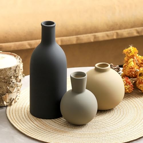 Ceramic Vase Set of 3, Flower Decorative Vases Home Decor Boho Neutral Modern Pottery Pampas Vases for Centerpiece Bouquet Table Mantel Entryway Bookshelf Living Room Bedroom Bathroom Kitchen - color: 001-multicolor-3k