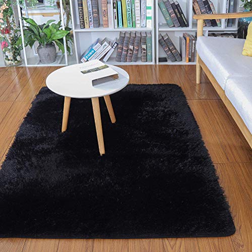 Merelax Soft Modern Indoor Shaggy Area Rug for Bedroom Livingroom Dorm Kids Room Home Decorative, Non-Slip Plush Fluffy Furry Fur Rugs Comfy Nursery Accent Floor Carpet 2x3 Feet, Black - color: Black, size: 2' x 3' (Rectangular)
