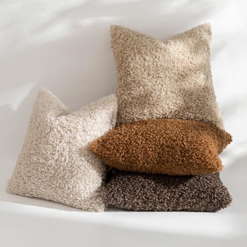 MIULEE Pack of 2 Faux Fur Throw Pillow Covers 18x18 Inch Bronze Boucle Decorative Sherpa Pillow Covers Fuzzy Accent Soft Sheepskin Fleece for Boho Home Decor Sofa Living Room Couch Bed - color: Bronze, size: 18" x 18" (Pack of 2)