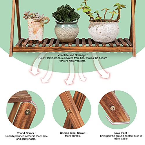 Wooden Plant Stand Indoor 2 Tier Narrow Plant Stand Outdoor Plant Shelf Display Rack Corner Flower Rack Stand for Living Room Garden Patio Balcony (X-Cross Design)