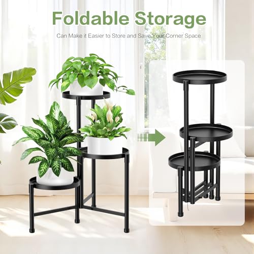 3 Tier Metal Corner Plant Stand Indoor Outdoor, Heightened widened 30'' Tall Multiple Flower Pot Display Holder, Iron Plant Rack Organizer for Living Room Garden Patio Balcony Office (black) - color: 3 Tier，Black