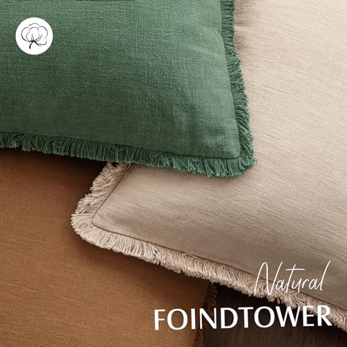Foindtower Decorative Linen Fringe Throw Pillow Covers Cozy Boho Farmhouse Cushion Cover with Tassels Soft Accent Pillowcase for Chair Sofa Bed Living Room Home Decor, 16×16 Inch,1PC,Pine Green - color: Abundant Green, size: 16" x 16" (Pack of 1)