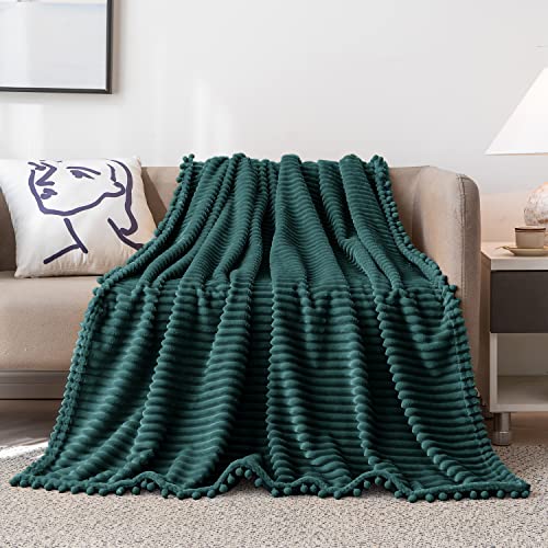 DISSA Fleece Blanket Queen Size – 90x90, Green - Soft, Plush, Fluffy, Fuzzy, Warm, Cozy – Perfect Throw for Couch, Bed, Sofa - with Pompom Fringe - Flannel Blanket - color: Green, size: 90x90"