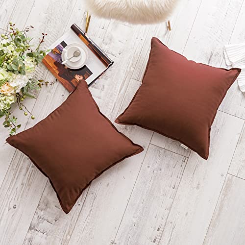 Jeanerlor 18"x18" Solid Cotton Linen Decoration Throw Pillow Case with Zipper Euro Sham Cushion Case Cool Pillow Cover Delicate Decorative Pillowcase for Chair/Bed/Couch,2 Packs, Reddish Brown - color: Reddish Brown, size: 18" x 18" (Pack of 2)