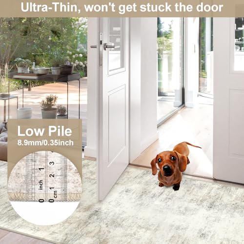 Capslpad 3x12 Beige Abstract Hallway Runner, Ultra Soft Fabric Washable Runner Rug, Non-Slip Rubber Backing, Stain Resistant Low Pile Runners for Hallways, Kitchen, Entryway, Bedroom - color: Beige, size: 3' x 12' (Runner)