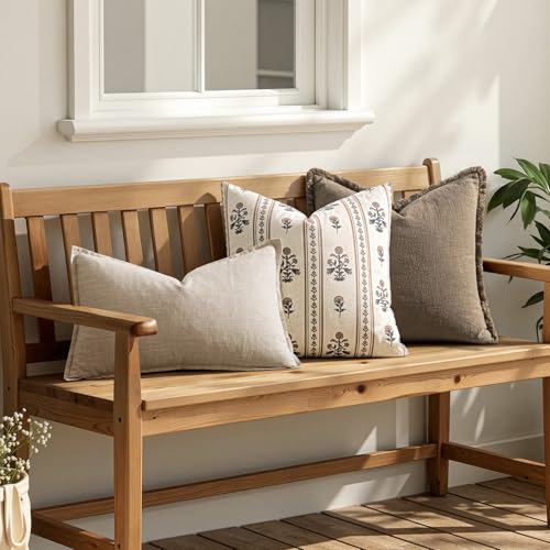 Decorative Vintage Striped Floral Throw Pillow Covers 22x22 Inch Set of 2 Brown Farmhouse Boho Botanical Print Cushion Covers for Sofa Couch Chair Bedroom Living Room Summer Home Decor - color: Brown, size: 22" x 22" (Pack of 2)