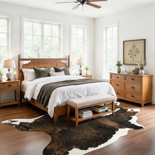 BENRON Premium Cowhide Rug, Faux Cow Hide Rugs for Living Room Bedroom, Cute Animal Hides and Skins for Kids Nursery Western Home Decor, Brown, White, 4.6 x 5.2ft - color: Rust Brown, size: 4'7" x 5'2" (Irregular)