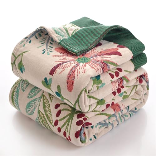 Boho Throw Blanket, 100% Cotton Ultra Soft Luxury Throw Rustic Quilt, Muslin Breathable Soft Bed Throw ，All Throw for Sofa Couch Chair 90x98 Inch - color: Precious Flowers, size: 90x98 Inch