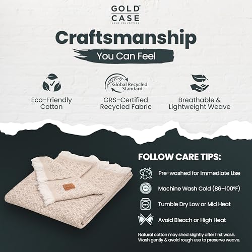 Gold Case Throw Blanket for Couch - 100% Recycled Turkish Cotton Blankets & Throws - Retro Soft Throw Blankets for Living Room - Boho Decorative Woven Couch Blanket - 50x60 - Beige - color: Retro Beige, size: 50x60"