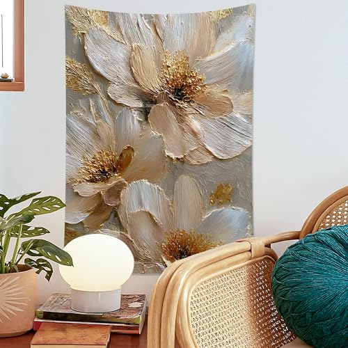 Elegant Beige Floral Tapestry, Textured Wall Hanging for Living Room, Bedroom, Bohemian Decor, Perfect for Home and Dorm 30x40 Inch - size: 30x40 Inch
