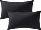 Lumbar Pillow Covers 12x20 Black: Pack of 2 Cozy Soft Velvet Rectangular Modern Luxury Decorative Throw Pillow Cases for Sofa Couch Living Room Bed Home Decor