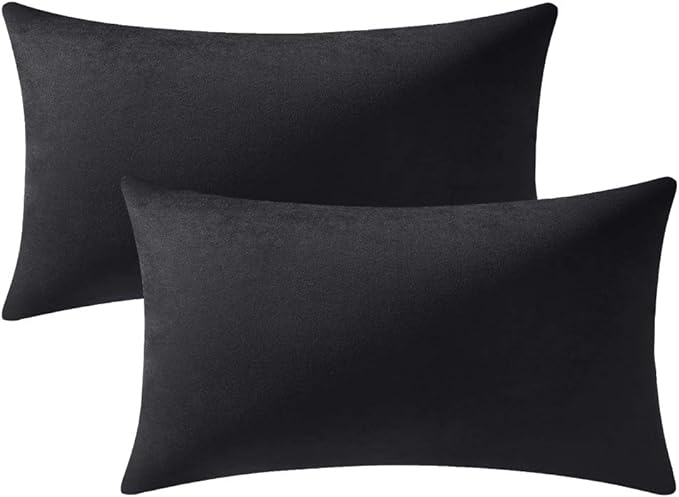 Lumbar Pillow Covers 12x20 Black: Pack of 2 Cozy Soft Velvet Rectangular Modern Luxury Decorative Throw Pillow Cases for Sofa Couch Living Room Bed Home Decor