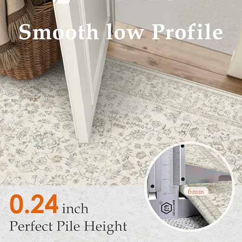 PureCozy 2x3 Taupe Entryway Area Rug Machine Washable Door Mat Kitchen Vintage Distressed Non Slip Carpet Indoor Retro Floral Accent Throw Small Rug for Bathroom Office Bedroom Living Dining Room - color: Taupe Multi, size: 2' x 3' (Rectangular)