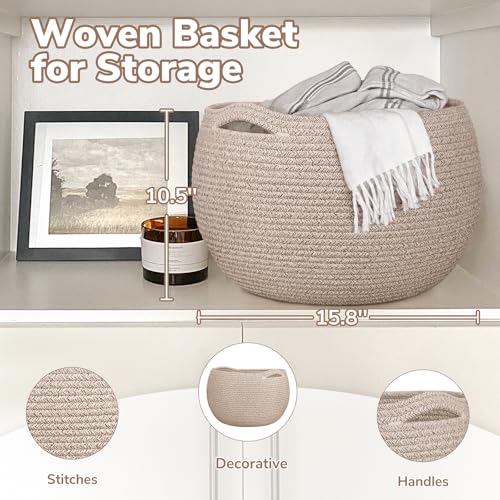 Goodpick Large Toy Storage for Kids, Woven Storage Basket for Home Decor, Baby Baskets for Baby Shower, Diaper Caddy Organizer for Nursery Living Room, Jute, 15.7"D x 10.5"H - color: Light Brown, size: 15.7"D x 10.5"H