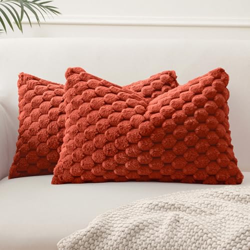 MIULEE Rust Faux Fur Lumbar Decorative Throw Pillow Covers 16x16 Inch Set of 2 Super Soft Cozy Plush Cushion Cases Luxury Fluffy Pillowcases for Sofa Couch Bed Living Room - color: Rust, size: 20" x 12" (Pack of 2)