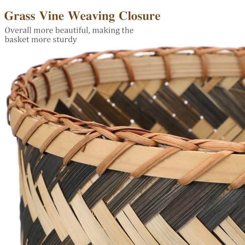 MAGICLULU Bamboo Weaving Basket 8.26X7.87X7.87In Woven Trash can Sundries Organizer Decorative Storage for Home Kitchen Office