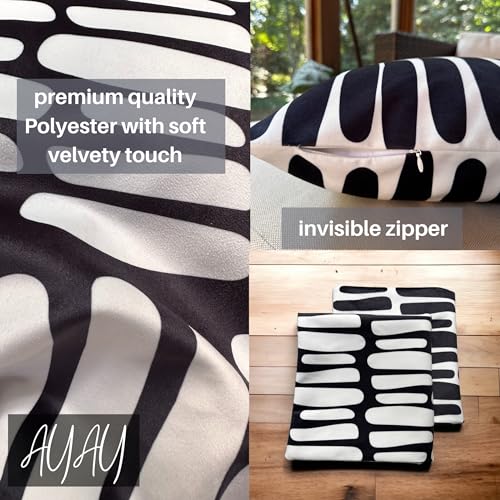 AYAY Decorative Modern Throw Pillow Covers 18x18 Set of 2 – Black and White Throw Pillows for Couch, Bed,Boho Throw Pillow Set, Printed Abstract Velvet Pillows, Washable Indoor Bedroom Pillowcases - color: Black/White Thick Lines