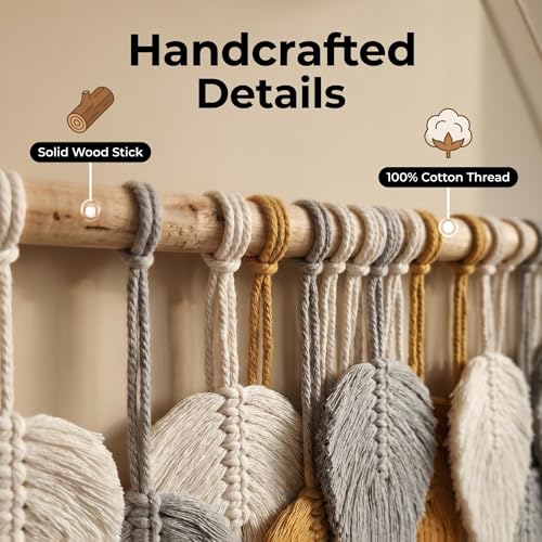 Jditngp Large Macrame Wall Hanging Boho Woven Leaf Tapestry,Hand Woven Tassels,Nordic Home Decorations Bohemian Handmade Leaf Feather Big Wall Art Decor for Living Room Bedroom Apartment 39" Wx31.5 L - color: grey21