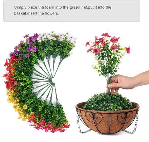 HyeFlora Artificial Faux Hanging Plants Flowers Basket for Summer Outdoor Outside Decoration, Fake Silk UV Sun Resistant Look Real Colorful Daisy Eucalyptus for Porch Home Patio Balcony Yard - color: Mix