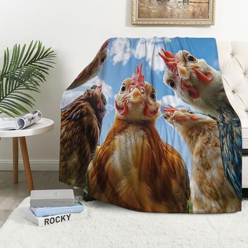 Rooster Throw Blanket Funny Farmhouse Chickens Animal Warm Roosters Decor Soft Flannel Blanket Farm Country Chicken Gifts for Kids Boys Girls Men Women 50" X 60" - color: Five Roosters, size: 50"X60"