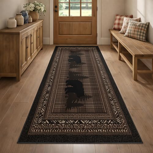 Bear Runner Rug 4x12, Vintage Rustic Bear Runner Rug for Hallway, Vintage Cabin Style Rugs Non-Shedding & Easy Care, for Living Room Bedroom - color: Rustic Cabin, size: 4' x 12'(Runner)