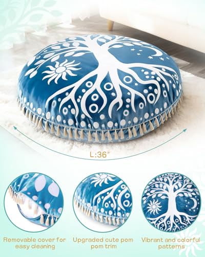 Hihealer Meditation Cushion, Large Velvet Floor Pillow for Yoga, Meditation & Mindfulness, Supportive Memory Foam Bolster (Blue) - color: Blue