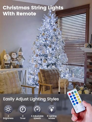 Hopolon White Christmas Lights Outdoor, 33 FT 100 LED Connectable Christmas Tree Lights Green Wire with Remote, 8 Modes Waterproof Plug in Twinkle String Light for Indoor Wedding Party Xmas Decor - color: Cool White, size: 100 LED with Remote