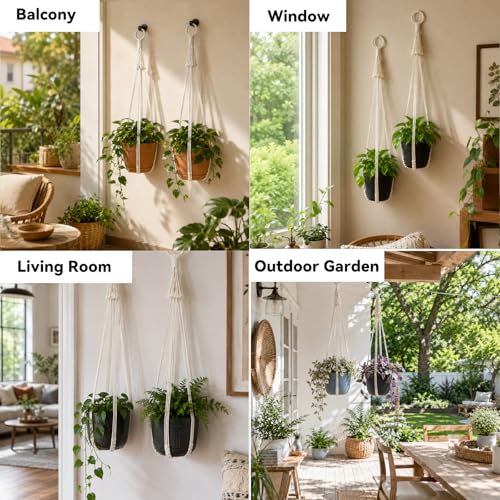 Artilady Macrame Hanging Planters Indoor Plant Hanger, Ivory White | Large, Boho Style, No Tassels, Window Balcony Outdoor Wall Decor - color: Ivory White