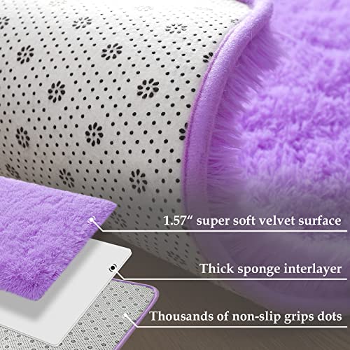 Merelax Fluffy Rug Shaggy Area Rug, Purple 2x3 Small Rugs for Bedroom, Mini Fuzzy Plush Kids Bedside Rug, Soft Non-Slip Entryway Throw Rugs Shag Catpet for Living Room Nursery Room Home Decor - color: Purple, size: 2' x 3' (Rectangular)