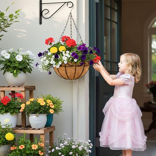 12 Inch Hanging Planters 2 Pack Round Metal Baskets with Coco Liners for Indoor Outdoor Gardens Porch Patio Decor Farmhouse Country Style Garden Decor - color: Lacework