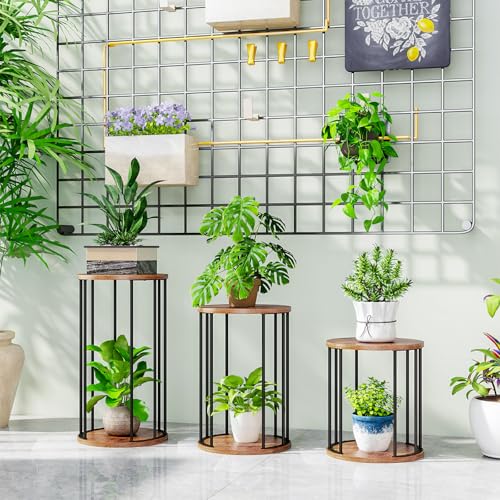 Plant Stand Indoor,small plant stool,Flower Pot Corner stand holder,Mid Century Heavy Duty Metal Tall Home Decor,Modern Round End Table,Small Rustic Display Stand for Living Room,Bedroom (Brown,3 Packs) - color: all size brown set 3