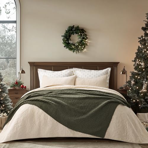 EVERGRACEHOME Chunky Chenille Knit Throw Blanket for Couch, Soft Luxurious Moss Stitch Chair Blankets for Bed, Cozy Decorative Farmhouse Knitted Throws for Sofa, Olive Green, 50" x 60" - color: Olive Green, size: 50" X 60"