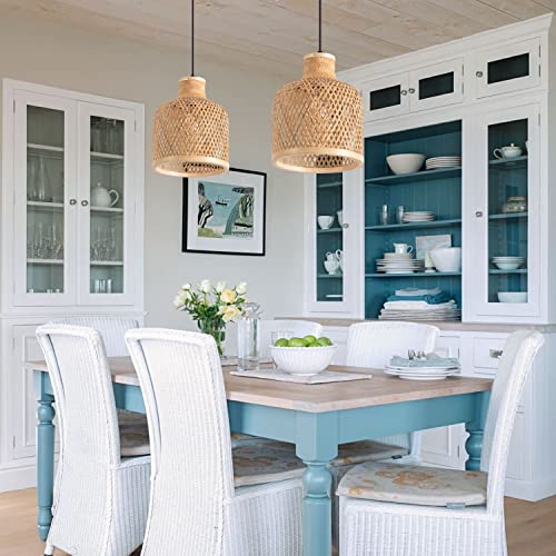 Modern Bamboo Woven Pendant Light, 2 Pack 7.8" Dome Coastal Bamboo Wicker Dome Pendant Lighting Fixture for Kitchen Dining Room Living Room Foyer - color: 7.8"- 2 Pack
