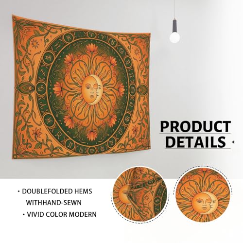 Water Lily and Sun Orange Green Tapestry, Floral Mandala Bohemian Decorative Wall Hanging, Aesthetic Tapestries for Living Room, Bedroom, Meditation 90x70 Inch - size: 90x70 Inch