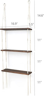 Mkono Macrame Wall Hanging Shelf 3 Tier Wood Floating Shelves with Cute Woven Rope Boho Room Decor Display Photos Plant Hanging Storage Shelves for Bathroom, Bedroom, Living Room, Nursery