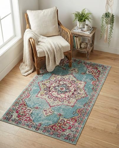 Rugs.com Fleur Collection Rug – 3' x 5' Light Blue Medium-Pile Rug Perfect for Entryways, Kitchens, Breakfast Nooks, Accent Pieces - color: Light Blue 11, size: 3' x 5' (Rectangular)