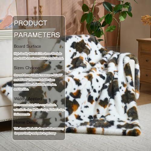 Luxury Fluffy Faux Fur Throw Blanket,Thick Fluffy Silky Fuzzy Cozy Blanket,Plush Blankets for Couch, Sofa, Chair, Bed-Cow Print-Brown 50 * 60inch - color: Cow Print-brown, size: Throw (50" x 60")