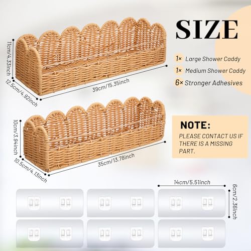Ripeng 2 Pcs Scalloped Hanging Shower Caddy, Wicker Wall Bathroom Shelves, Waterproof Shower Shelves for Cosmetics, Toiletries Organization and Storage, Rattan Wall Rack for Bathroom Decor