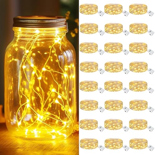 kolpop 24 Pack LED Fairy Lights Battery Operated with 3 Modes, Mini Twinkle String Lights Battery Powered Waterproof for Christmas Mason Jars Party,Warm White - color: Warm White, size: 24 Pack