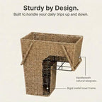 Household Essentials Wicker Stair Basket with Handles, Handwoven Seagrass, Natural - style: Seagrass and Corn Husk
