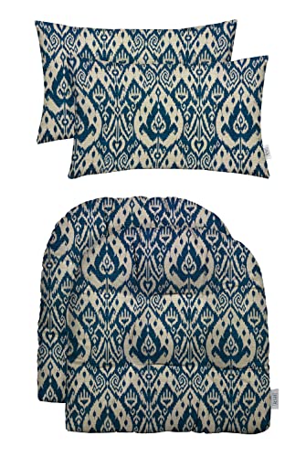 RSH DECOR: Tufted U-Shapes & Lumbars 2 of Each | 19” x 19” & 20" x 12" | Water-Resistant Spun Fabric | Outdoor Wicker Cushions & Support Pillows for Patio Furniture | Ashmore Marine - Made in USA - color: Ashmore Marine, size: 19" x 19" & 20" x 12"